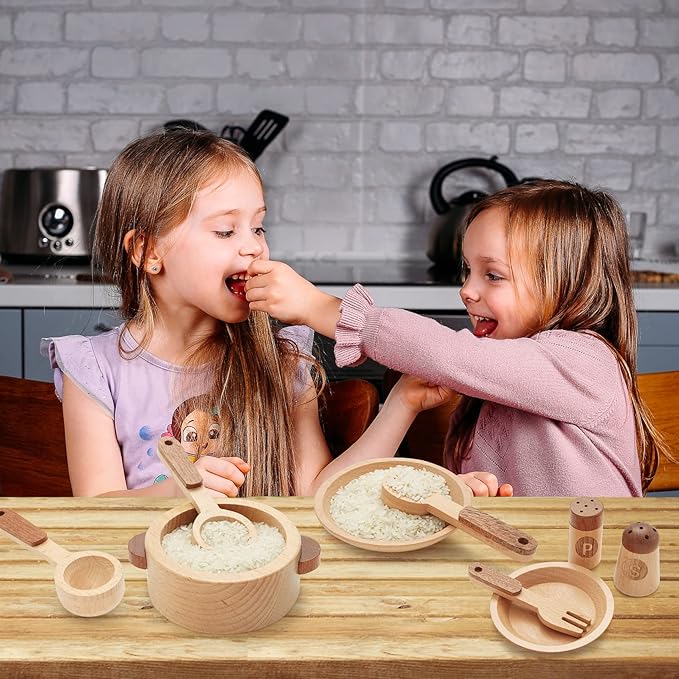 WHOHOLL Play Kitchen Accessories, Wooden Kitchen Sets for Kids, Toy Pots and Pans for Kids Kitchen, Toddler Cooking Toys for Kids Ages 3-5, Montessori Kitchen Tools for Boys Girls Gifts (Large)