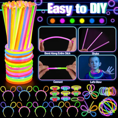 286PCS Glow in the Dark Party Supplies for Kids Adult, Light Up Party Favors with Light Up Glasses, Tubes, Hair Clips, Glow Sticks Bulk Party Pack DIY Glow Necklaces Bracelets Headband for Neon Party