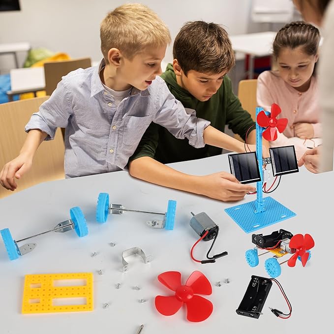 4 in 1 Solar Power & Electric Motor STEM Kits,Science Experiment Projects for Kids Beginners,Electronic Assembly Solar Powered Toy Kit,DIY Educational Engineering Experiments for Boys and Girls