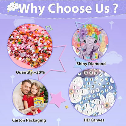 hkejoi 4 Pack Diamond Painting Kits with Box Animal Diamond Art Kits, Big Gem Diamond Painting Arts and Crafts Painting Kit for Gift Home Decor 6x6inch