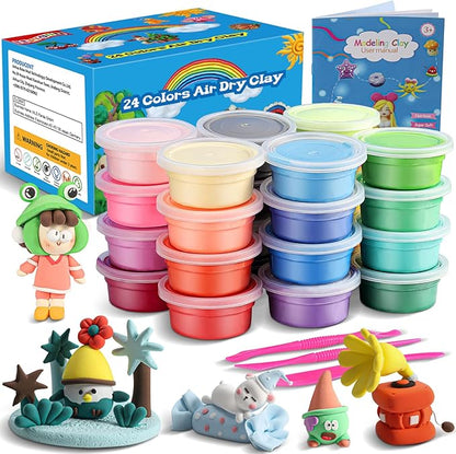 ifergoo Modeling Clay Kit - 24 Colors Magic Air Dry Ultra Light Clay, Safe & Non-Toxic, Great Gift for Children