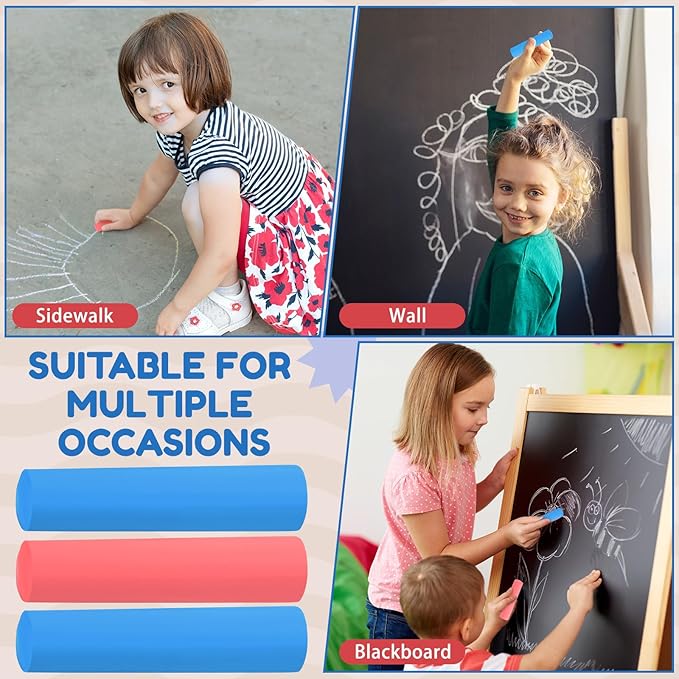 Fulmoon 40 Pcs Jumbo Sidewalk Chalk for Kids Outdoor Art Non Toxic Large Washable Street Chalk for Adults Drawing Painting Graffiti Classroom(Red, Blue,Round Style)