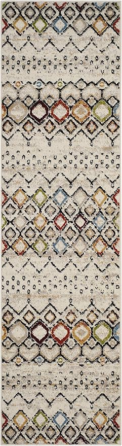 SAFAVIEH Amsterdam Collection Runner Rug - 2'3" x 22', Ivory & Multi, Moroccan Boho Design, Non-Shedding & Easy Care, Ideal for High Traffic Areas in Living Room, Bedroom (AMS108K)