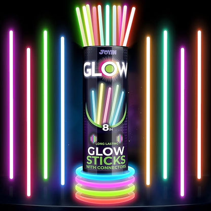 JOYIN 300 Pcs 8" Glowsticks, Bracelets Necklaces, Glow in the Dark Party Favors, Easter, Christmas, Halloween Supplies Pack, Football Party Supplies