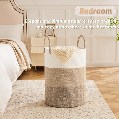 Artfeel Laundry Basket,Woven Cotton Rope Laundry Hamper,100L for Decorative Storage of Dirty Clothes,Toys and Blankets in Bathroom,Bedroom and Living Room