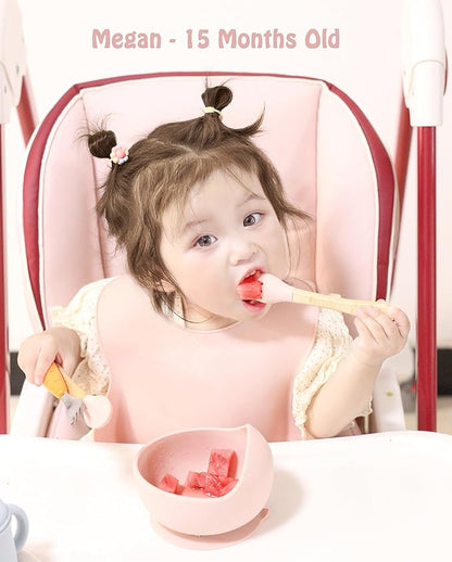 Ginbear Silicone Baby Spoon and Fork Self-feeding, Baby Flatware Sets for Girl, Toddler Feeding Utensils for Child 6 Months+ (Mauve/Pink)