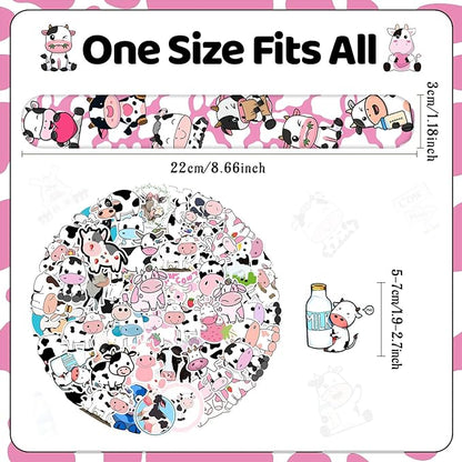 74 PCS Cow Party Favors Include 24 Pcs Cow Print Slap Bracelet 50 Pcs Cow Stickers Pack Cow Print Stuff Cute Cow Birthday Party Decorations Supplies for Kids Girls Boys Gifts Classroom Prizes