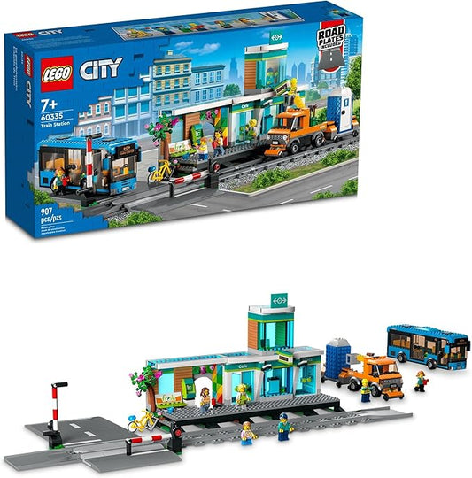 Lego City Train Station Set 60335 with Bus, Rail Truck, and Tracks, Compatible with City Sets. Pretend Play Train Set for Kids Who Love Pretend Play