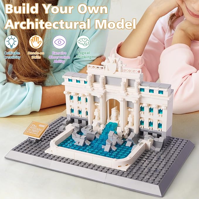 Oichy Trevi Fountain Building Blocks Set, 667 PCS Famous Architecture Model Building Kits, Collection Trevi Fountain Model Building Blocks for Adults and Kids