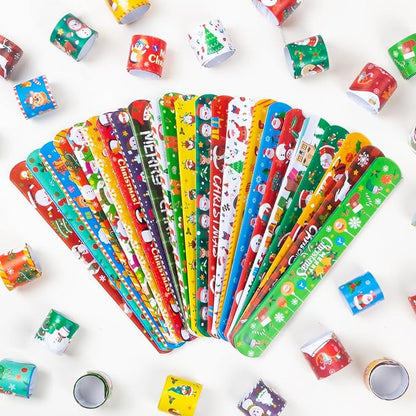 Christmas Slap Bracelet for Kids - 48 Pieces, 24 Colorful Styles - Bulk Christmas Slap Wristbands for Kids Party Favors, Toys Prizes & Goodie Bags Fillers