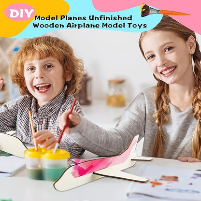 Feradny 24 Pack Unfinished Wooden Airplane Model Toys DIY Model Planes Wood Plane kit Handcraft Plane to Paint for Kids School Art Activity Birthday Carnival Party (Color Style 3)…