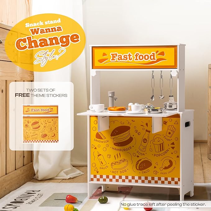 2 in 1 Play Kitchen for Kids Wooden Chef Pretend Play Kitchen Playset with Sounds Food Cookware Accessories Set for Boys Girl Birthday Gifts White