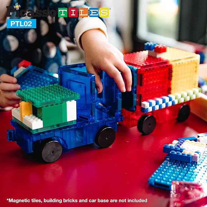 PicassoTiles Magnetic Brick Tiles STEM Creative Magnetic Tiles Building Block Set Building Brick Construction Toy Socket Spikes Toys Accessory Educational Imaginative Learning Kit Stacking Set