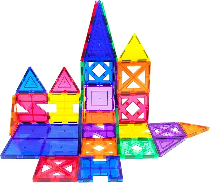PicassoTiles Educational Set Magnetic Building Tiles with Unique Shapes & Clear Box Tile 3D Magnet Construction Block Different Shapes Connects with Other Figure for Boys & Girls Ages 3+