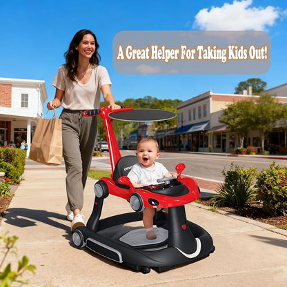 6 in 1 Foldable Baby Walker, Activity Baby Walker-Baby Bouncer, Rocker, Activity Center,Push Walker,Detachable Trampoline Mat, Adjustable Speed Rear Wheels and Height,Music & Lights,Ages 6-18 Months