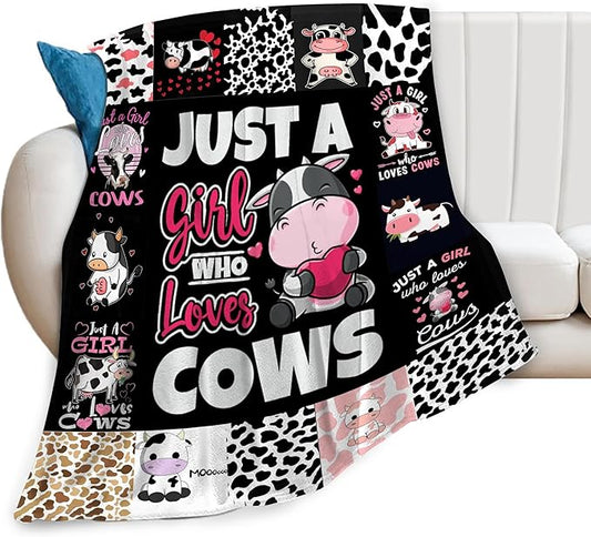 Just A Girl Who Loves Cows Throw Blanket Cute Farm Cow Animal Plush Fleece Soft Cozy Cartoon Cattle Gifts Blanket for Kids Girls Adults Couch Bed Chair Office Dorm Decor 40''X50''
