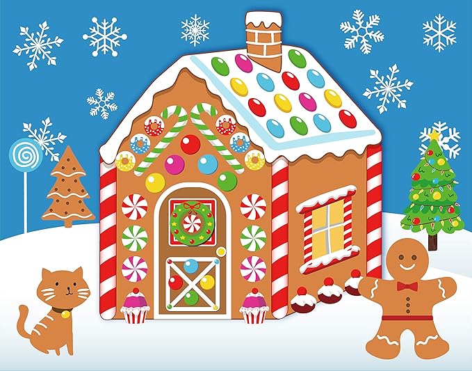 32PCS Make-a-Gingerbread House Stickers for Kids - Christmas Party Game/Craft/Activity/Favor/Supplies - 16 Finished Products