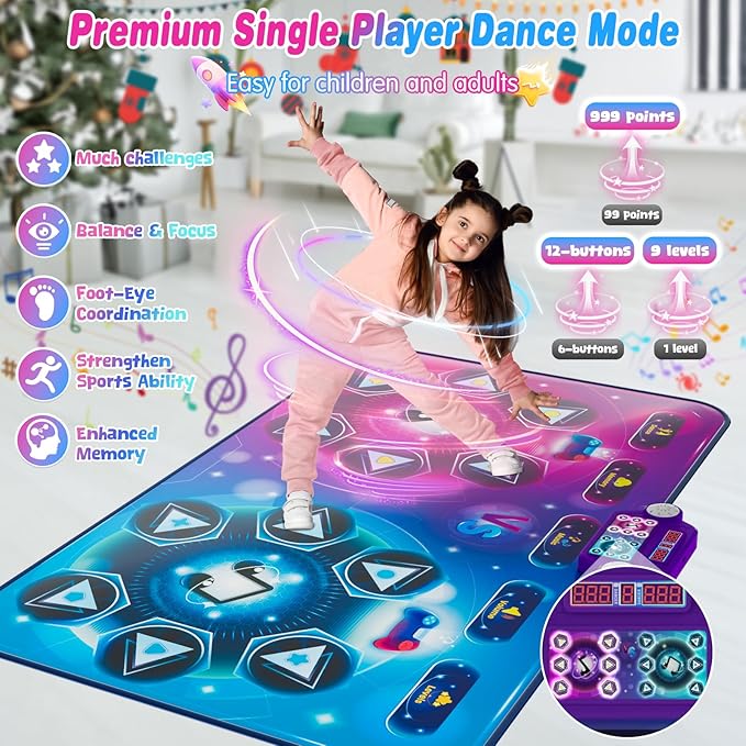 maysida Rechargeable Dance Mat - Double User Play Mat with Extra Large Size (59*38 in), Dancing Music, Challenge Game, Piano Mode, LED Lights, Christmas Birthday Gift for Kids Girls Boys 3-12 Year Old