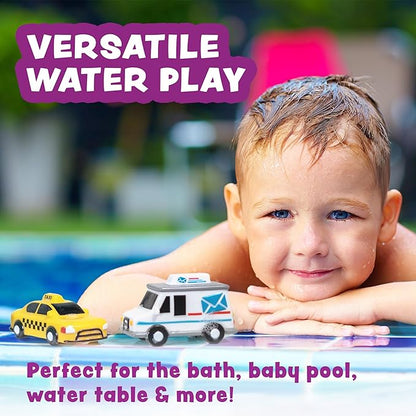 Tub Works® Vehicles™ Bath Cars Mold Free Bath Toys, 6 Pack | Sealed, No Hole Bath Toys Design Keeps Moisture Out | Soft, Squeezable & Float on Water | Fun Baby & Toddler Bath Toys | City Car Bath Toys