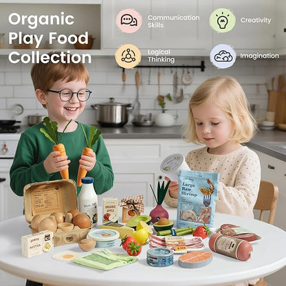 Tiny Land Wooden Dairy & Drinks Set – 7-Piece Pretend Food Toy with Milk, Juice & Cheese – Fun Wooden Play Kitchen Accessory for Toddlers & Kids Ages 3+