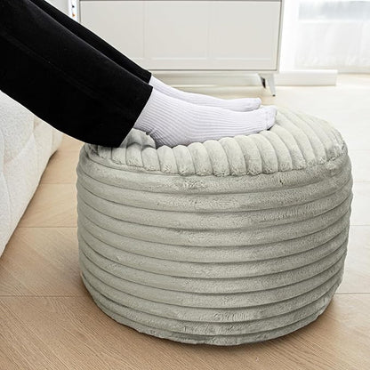 Round Stuffed Pouf Ottoman 20x20x12 Inches Faux Fur Ottoman Foot Rest Under Desk Foot Stool Great for Living Room Bedroom Small Furniture (Light Gray Pouf with Filler)