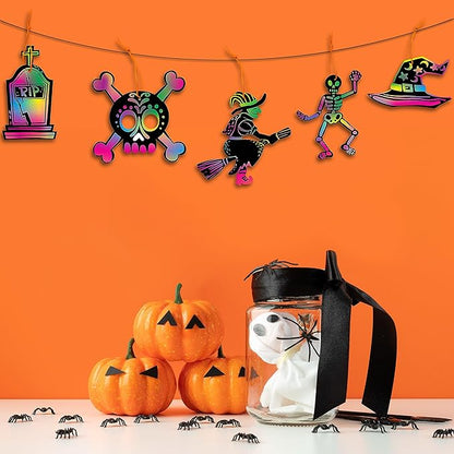 JOYIN 72 Pcs Halloween Rainbow Scratch Art Crafts for Kid, Halloween Party Favors, Scratch Paper for Party Supplies, Classroom Activities Gifts Party Game Goodies, Scratch Off Paper with 18 Designs