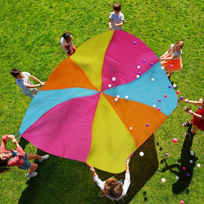 10ft Rainbow Parachute, Play Parachute Toy for Kids, Parachute with Handles Indoor & Outdoor Play Equipment, Large