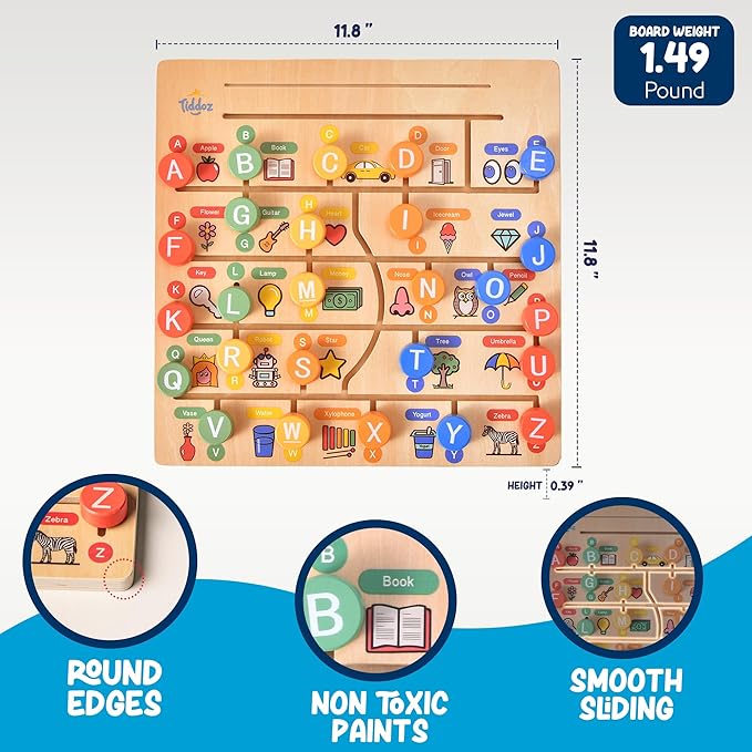 Maze & Trace Alphabet Double-Sided 8in1 Modes! Montessori Toy for Toddlers 3-6 Years. Wooden Puzzle, Flashcards, Tracing & 100+ Sight Words. Encourages Early Literacy & Motor Skills!