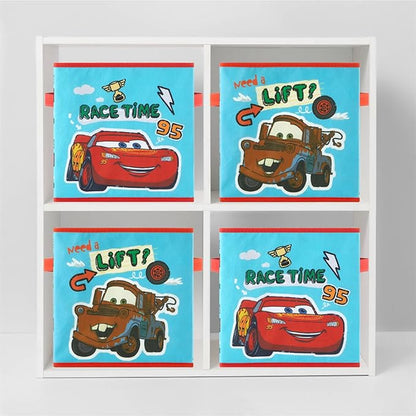 Disney Cars Storage Cubes, Set of 2 Durable 10"x10"x10" Fabric Bins with Handles, Lightning McQueen Organizer Boxes for Kids' Toys, Clothes & Room Décor