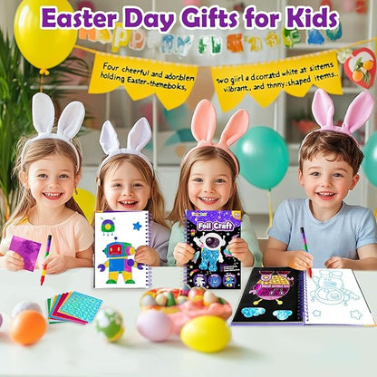 Foil Art Craft Activity for Kids: Fun DIY Toy Sticker Kit, No Mess Creative Travel Supply Set, Idea Birthday Easter Basket Stuffers Valentines Gift for Girl Boy Toddler 4 5 6 7 8 9 Year Old（Space）