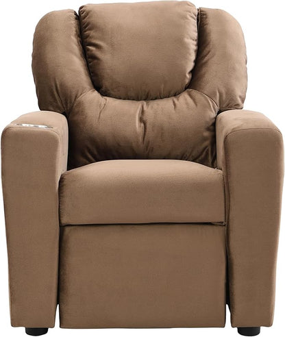 21.3" Kids Recliner Chair,Toddler Armchair Upholstered Couch with Cup Holder, Backrest,Children Upholstered Seating Sofa w/Headrest and Footrest,for Child's Bedroom,Brown