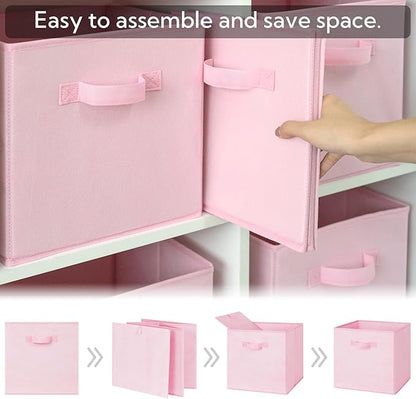 GRANNY SAYS Cube Storage Bins, 11 Inch 6 Pack Storage Cube Organizer, Foladble Fabric Storage Boxes with Handle, Decorative Clothing Storage Baskets for Shelves, Closet, Pink