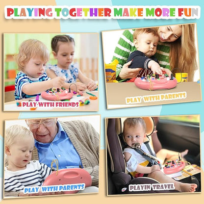 Montessori Busy Board with LED Light for Toddlers 2-4 Year Old, Sensory Toys with Sounds & Switches, Car Driving Travel Toys for Kids, Preschool Busy Book Boy and Girls Birthday Gifts (Pink)