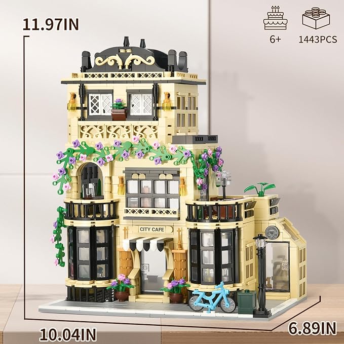 Flowers City Coffee Shop Building Sets for Adult,Cafe House Architecture Collection Toys with LED,Home Office Decor Model,Christmas Birthday Gift for Boys Girls 8+(1443PCS)