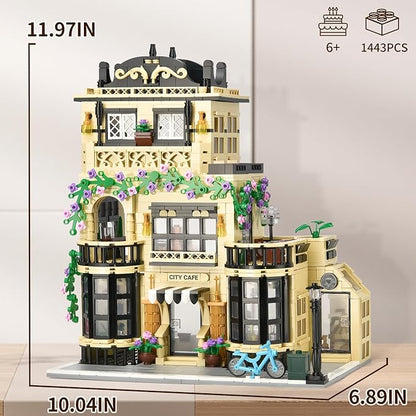 Flowers City Coffee Shop Building Sets for Adult,Cafe House Architecture Collection Toys with LED,Home Office Decor Model,Christmas Birthday Gift for Boys Girls 8+(1443PCS)