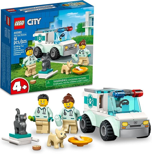 LEGO City Vet Van Rescue 60382, Toy Animal Ambulance, Learning Toy Playset for Kids 4 Plus Years Old with 2 Veterinary Minifigures, Dog & Cat Figures