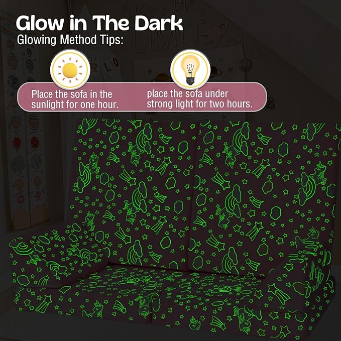 MeMoreCool Toddler Couch, 10-Piece Modular Play Sofa for Playroom, Fold Out Kids Couch for Girl Boy, Glow Colorful Unicorn