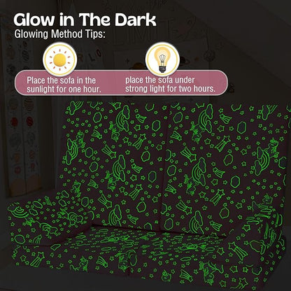 MeMoreCool Toddler Couch, 10-Piece Modular Play Sofa for Playroom, Fold Out Kids Couch for Girl Boy, Glow Colorful Unicorn