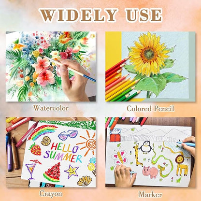 50PCS 9x12 Watercolor Paper Bulk, 140lb/300g Cold Press Thick Water Color Paper Pad for Child Adult, White Art Paper for Drawing Painting Markers Gouache, Textured Cotton Paper Sheets