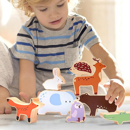 PairPear Wooden Stacking Toys for Toddlers Animals Stacking Blocks Balance Game for Preschoolers Montessori Sensory Toys with Large Blocks Educational Gift for Boys and Girls 18 Months+