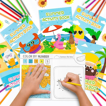 BZaber Summer Beach Coloring Books - 24Pcs Summer Game DIY Art Drawing Book Bulk Including Lemon Coconut Crab Flamingo Beach Pool Summer Patterns for Summer Holiday Classroom Rewards Goodie Bag Filler