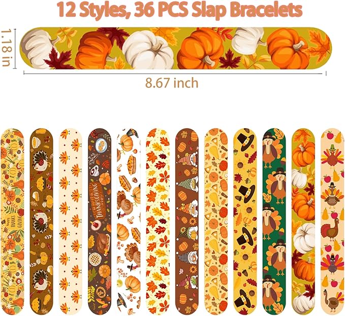 36 PCS Thanksgiving Slap Bracelets Kids Party Favors,Bulk Snap Bracelet Party Favors Supplies for kids&teens Gifts Teacher Classroom School Favors Prizes Exchanging Gift