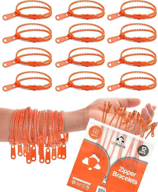 UpBrands 12-Pack Orange 7-Inch Zipper Bracelets – Spooky and Fun Fidget Party Favors for Halloween, Bulk Sensory Toys for Kids, and Festive Accessories for National Color Day