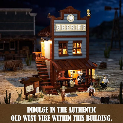 Funwhole Sheriff's-Office Lighting Building-Bricks Set - The Old West Sheriff's Office LED Light Construction Building Model Set 1240 Pcs for Adults and Teen