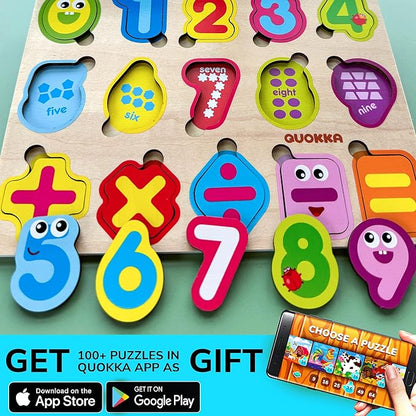 QUOKKA Wooden Puzzles for Toddlers 3-5 - Numbers Toddler Puzzles 1-3 Years Old - Digits Gift Educational Toys for Boys and Girls - Wood Games for Children's Learning 2-4