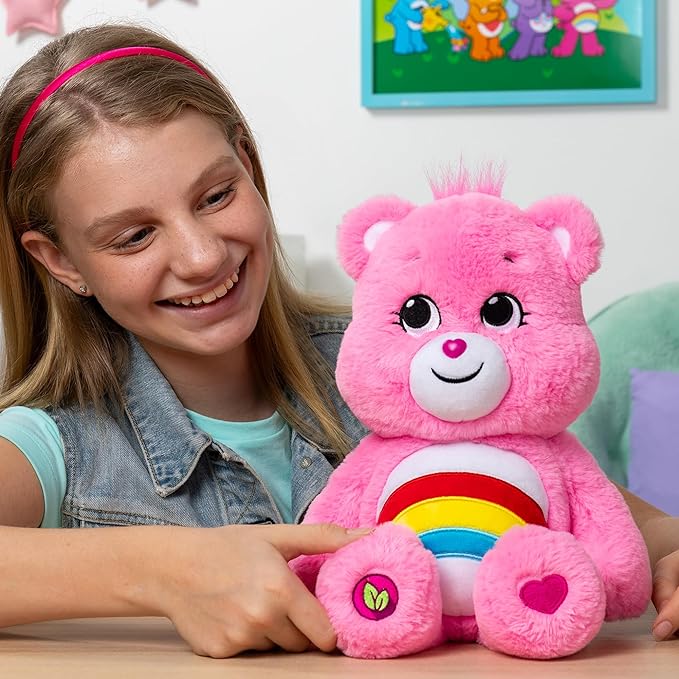 Care Bears 14" Cheer Bear Plushie - Medium Size - Pink Plushie for Ages 4+ – Perfect Stuffed Animal Holiday, Birthday Gift, Super Soft and Cuddly – Good For Girls and Boys, Employees, Collectors
