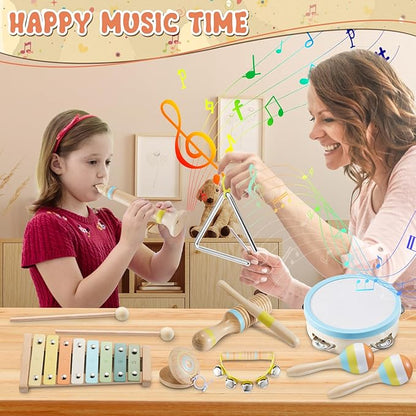 Baby Musical Instruments - Montessori Musical Toys for Toddlers 1-3 Musical Instruments for Toddlers 1-3 Neutral Colors Xylophone for Toddlers Gifts for Preschool Educational with Storage Bag