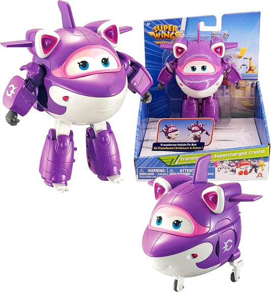 Super Wings - 5'' Transforming Supercharged Crystal Airplane Toys Action Figure | Season 4 | Airplane to Robot | Birthday Gift for 3 4 5 year old Boys and Girls | Toy Plane Vehicle for Kids, Blue