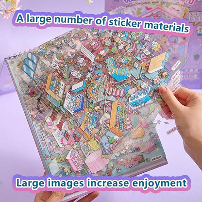 Large Sticker Book Collection, 700+ DIY 3D Sticker Scenes, Premium Reusable Craft Kit for Stress Relief, Mix and Match Creative Sets to Make Stickers for Gifts and Therapy [Lavender]