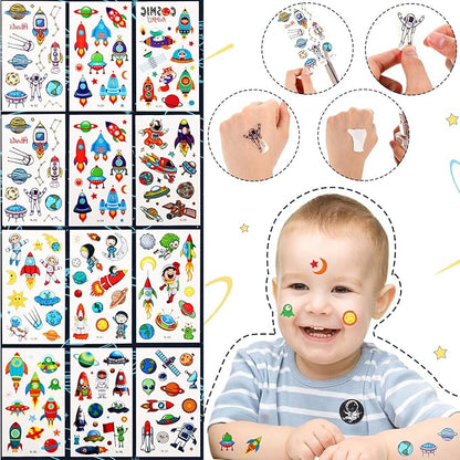 84 Pcs Outer Space Party Favors Space Birthday Decorations Space Tattoos Space Slap Bracelet Astronaut Pendants Badges Keychains Thank You Cards Gift Bags for Boy Kids Galaxy Birthday Party Supplies